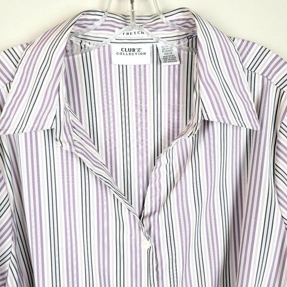 Club"Z" Collection Purple Black Stripes 3/4 Sleeves Stretch Button Down Shirt 2X - Picture 3 of 7